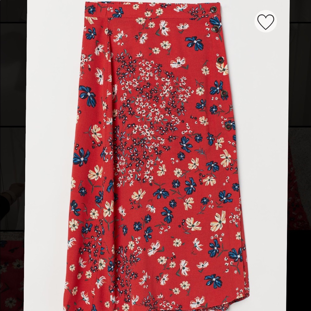 H&M Red, white and blue floral midi skirt